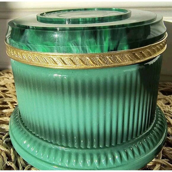 Vintage Avon Regence Milk Glass Jar, Green Glass Outside Marble Plastic Lid, EUC - Picture 2 of 8